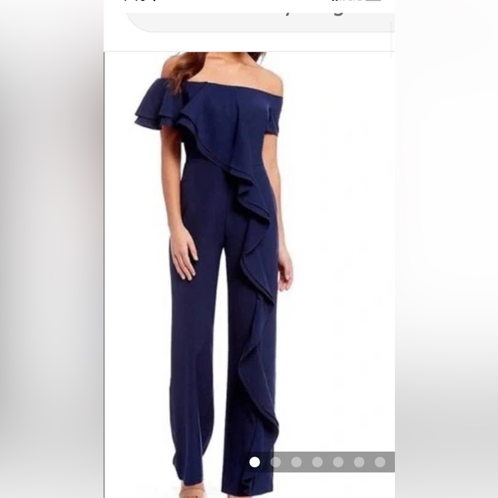 Badgley Mischka Navy Evening Wide Leg One Shoulder Jumpsuit/ Romper